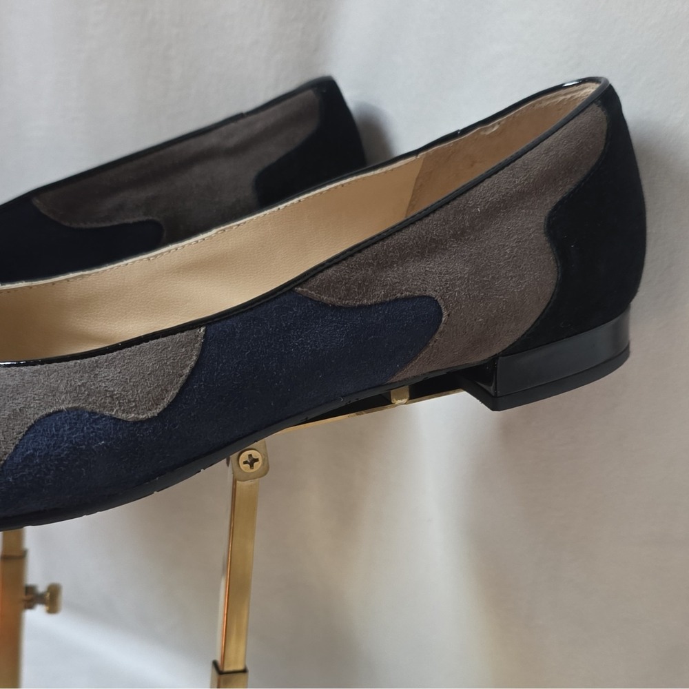 Amalfi Made In Italy Womens Suede Ballet Flat Slip-On Bow Black Gray Blue 9M - Picture 11 of 14
